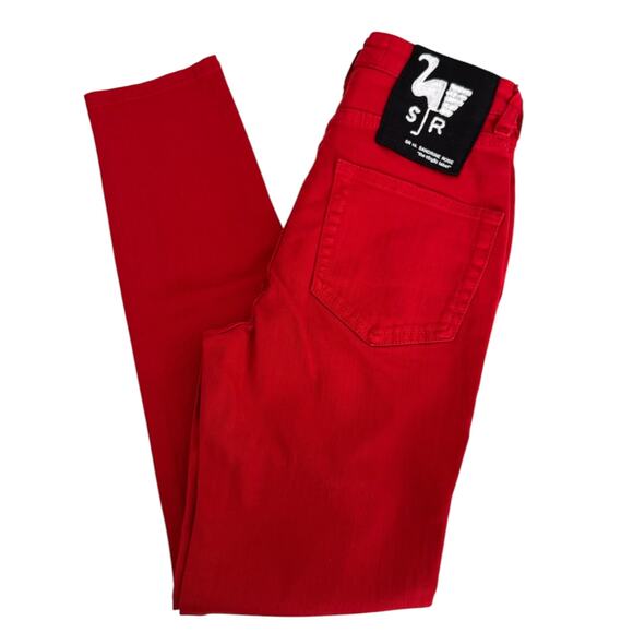 NEW FREE PEOPLE x SR vs SANDRINE ROSE Blood Red Skinny Jeans 24 - Picture 4 of 8